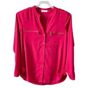 Calvin Klein Women’s Size Large Top Red Button Up Zippers